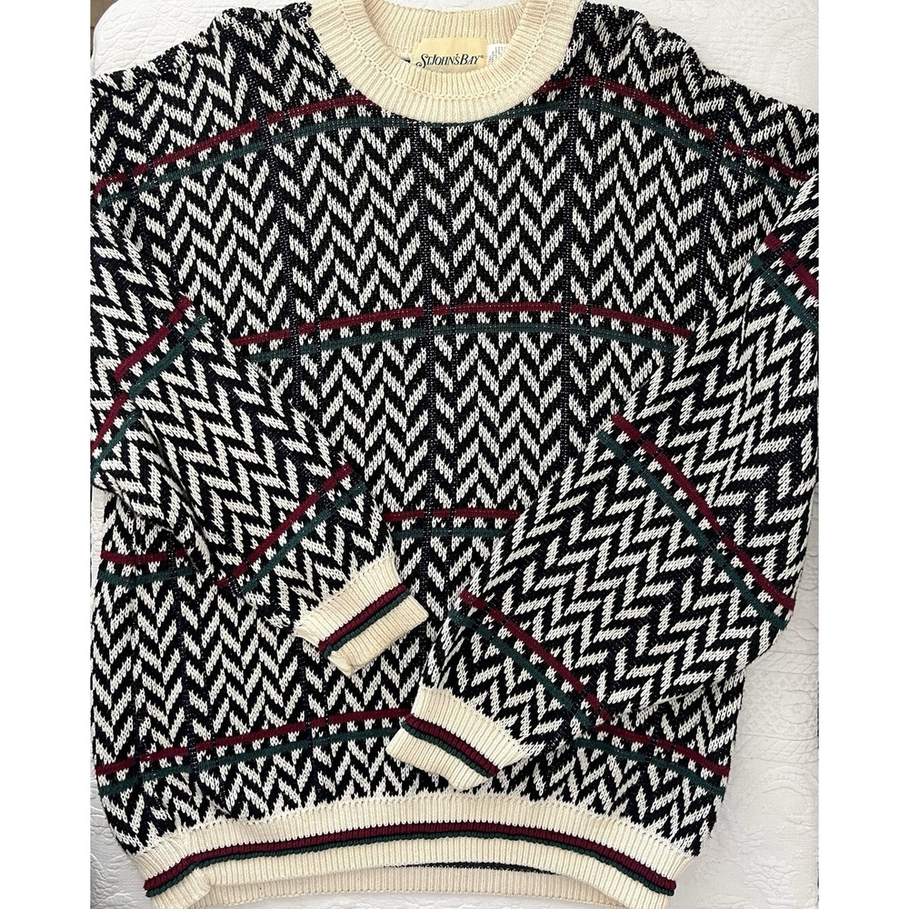 St Johns Bay Sweater Mens L USA Fair Isle Nordic Cotton Knit VINTAGE 90s SKI